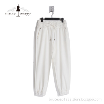 Breathable Elastic High Waist Rivet Loose Streetwear White Womens Sweatpants Fashionable